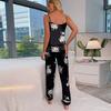 Summer Sexy V Neck Sleepwear Women Satin Pajamas Home Clothes Sleeveless Cami Tops Long Pants Pyjama Femme Loungewear 2 Piece
