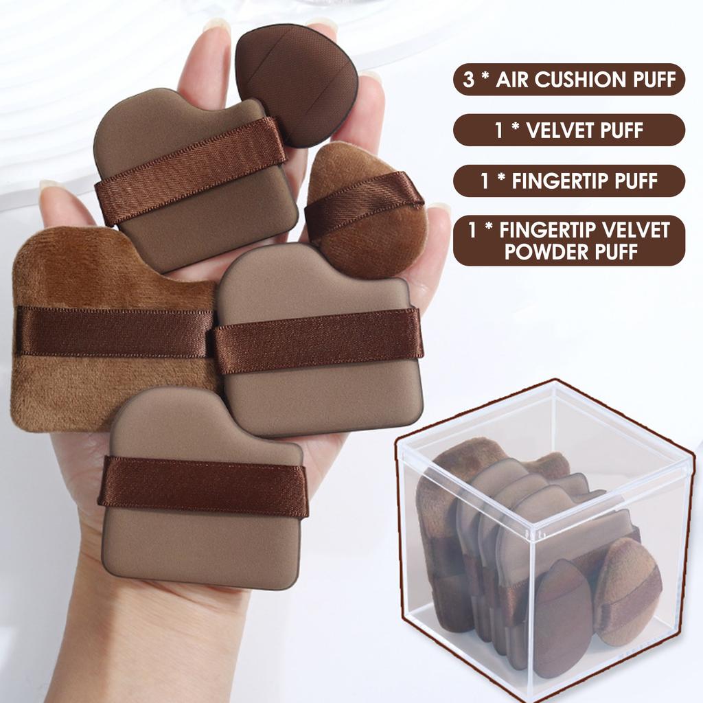 6Pcs Velvet Flocked Cosmetic Puffs Liquid Foundation Chocolate-Shaped Flocked Powder Puff Set Women Girls Make Up Tools