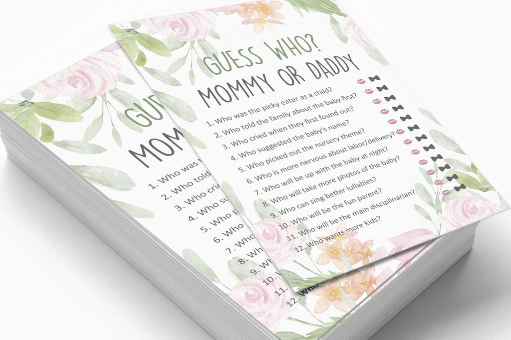 Inkdotpot Who Said it Game Mommy Or Daddy 50 Sheet Fun Baby Shower Game Gender Neutral Floral Party Supply-7407