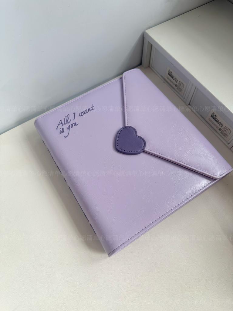 Purple Big A5 Leather Love Letter Card Album Photo Storage 6-Ring Binder for Fan Memorabilia, K-Pop Idol Polaroid Photocards