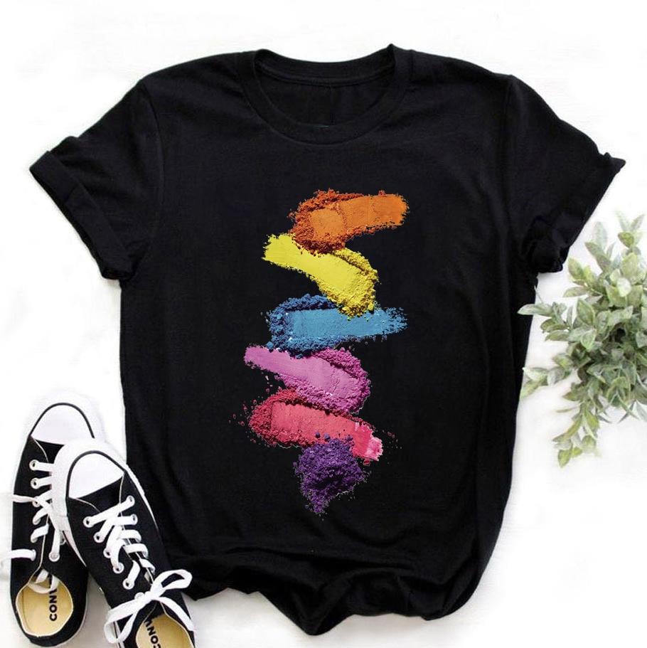 Women Summer T Shirt  Multicolored Print Retro Fashion Short Sleeve Tees Casual   Printed  Tops