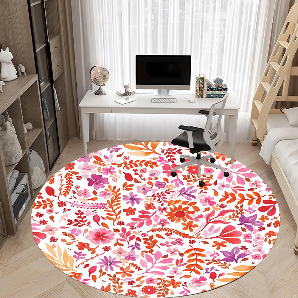 1 Stück Stuhlteppich mit Blumenmuster für das Büro, rutschfest, maschinenwaschbarer Teppich für Büro, Zimmer - Polyester, maschinell hergestellt yy251029132