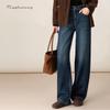 Raphenny Women's Casual Fleece-lined Straight-leg Denim Pants