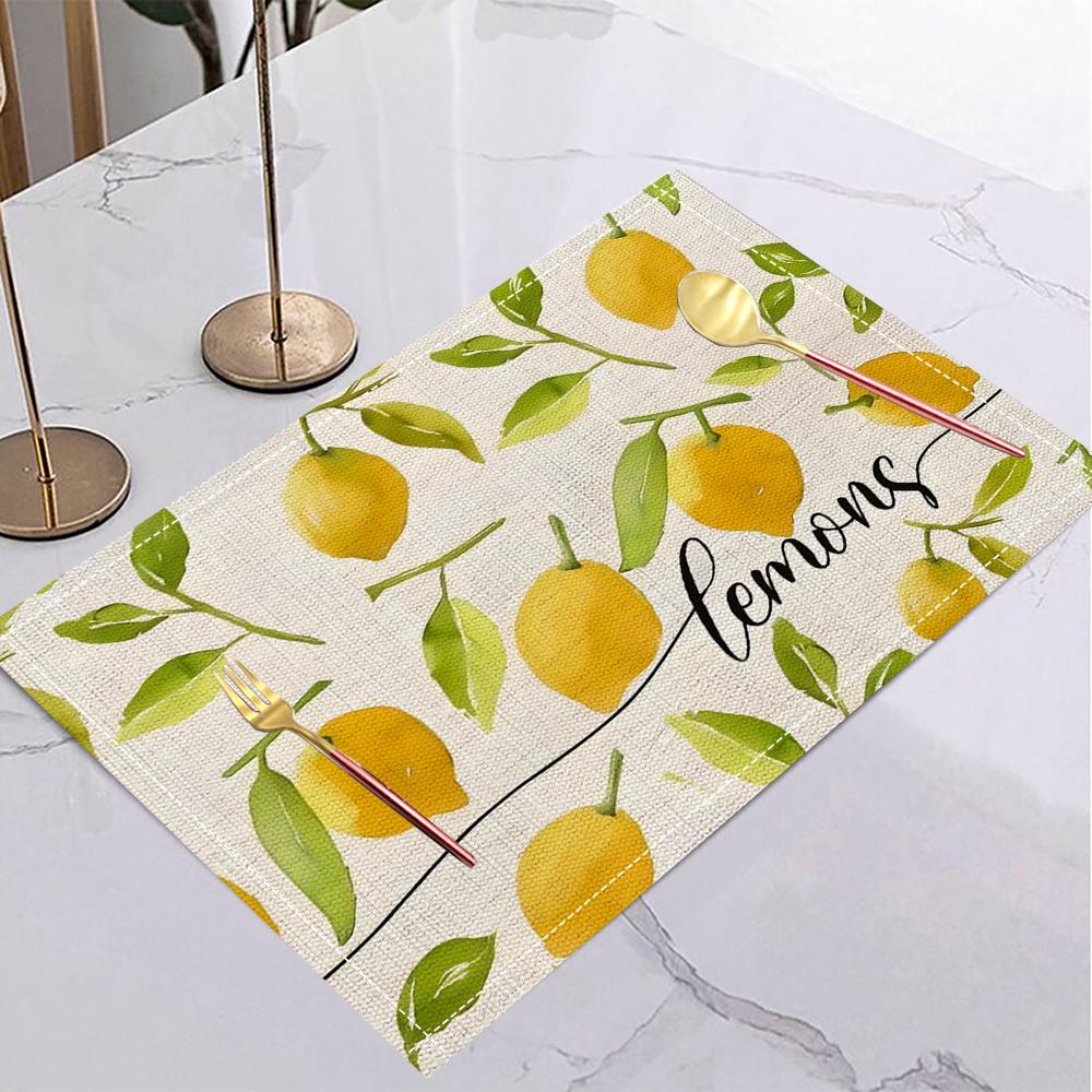 1/4/6pc Lemon Printed Summer Linen Placemat Fresh Holiday Dining Table Mat Decoration for Wedding Party Home Gathering