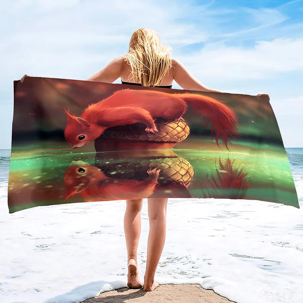 Cute Squirrel Beach Towel Oversized Quick Dry Wild Animal Bath Towels Soft Microfiber Lightweight Pool Towel for Swim Spa Sport