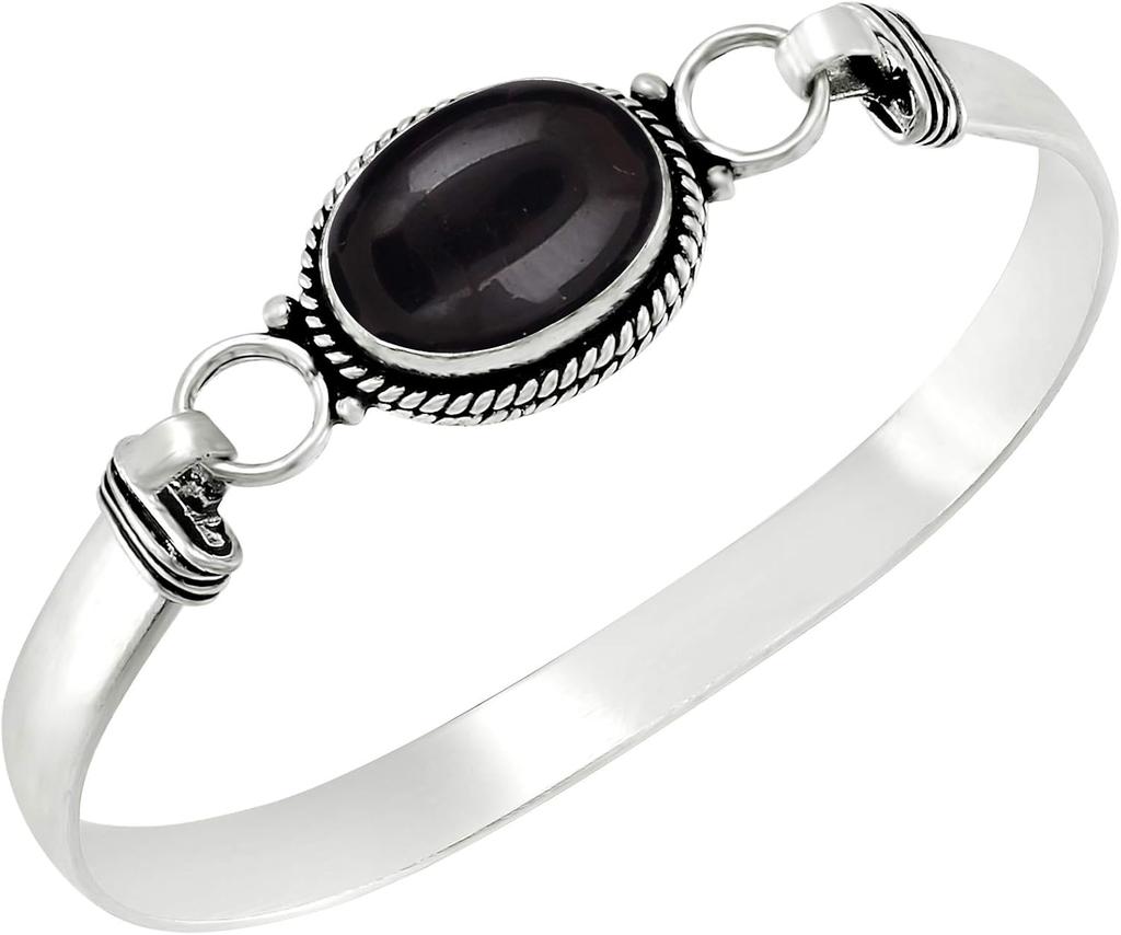 Vintage Silver Natural Oval Moonstone Bangle 7.5 inches Handmade Bangle Fine Jewelry Valentines Gift for Girlfriend Women