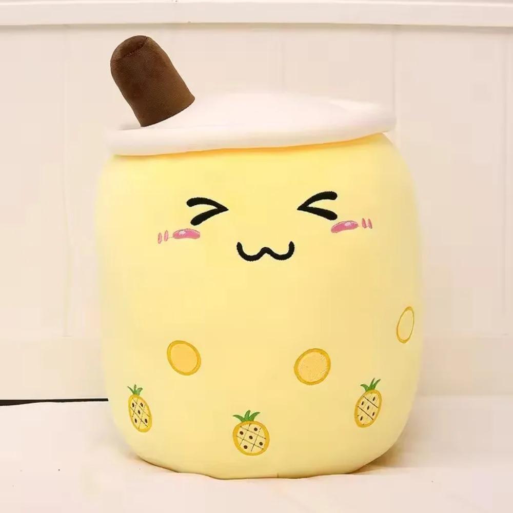 Kawaii Fruit Drink Plush Stuffed Soft Pink Strawberry Milk Tea Plush Boba Tea Cup Toy Bubble Tea Pillow Cushion Kids Gift