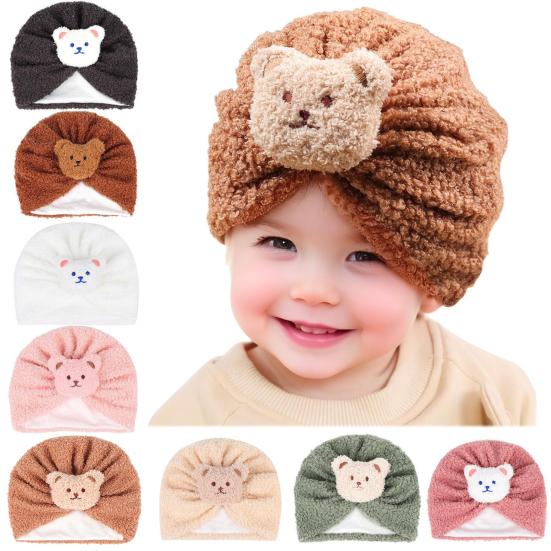 Children Hat Cartoon Bear Design Comfortable Elastic Fit Knitting Hat All-Round Thermal Protection Winter Baby Hat