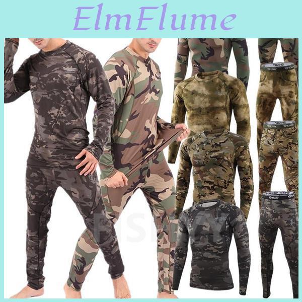 Outdoor Thermal Camo Mens Underwear Sports Underwear Fleece Warm Tights Compression Quickdrying Thermal Underwear Set Mens Camo Suit