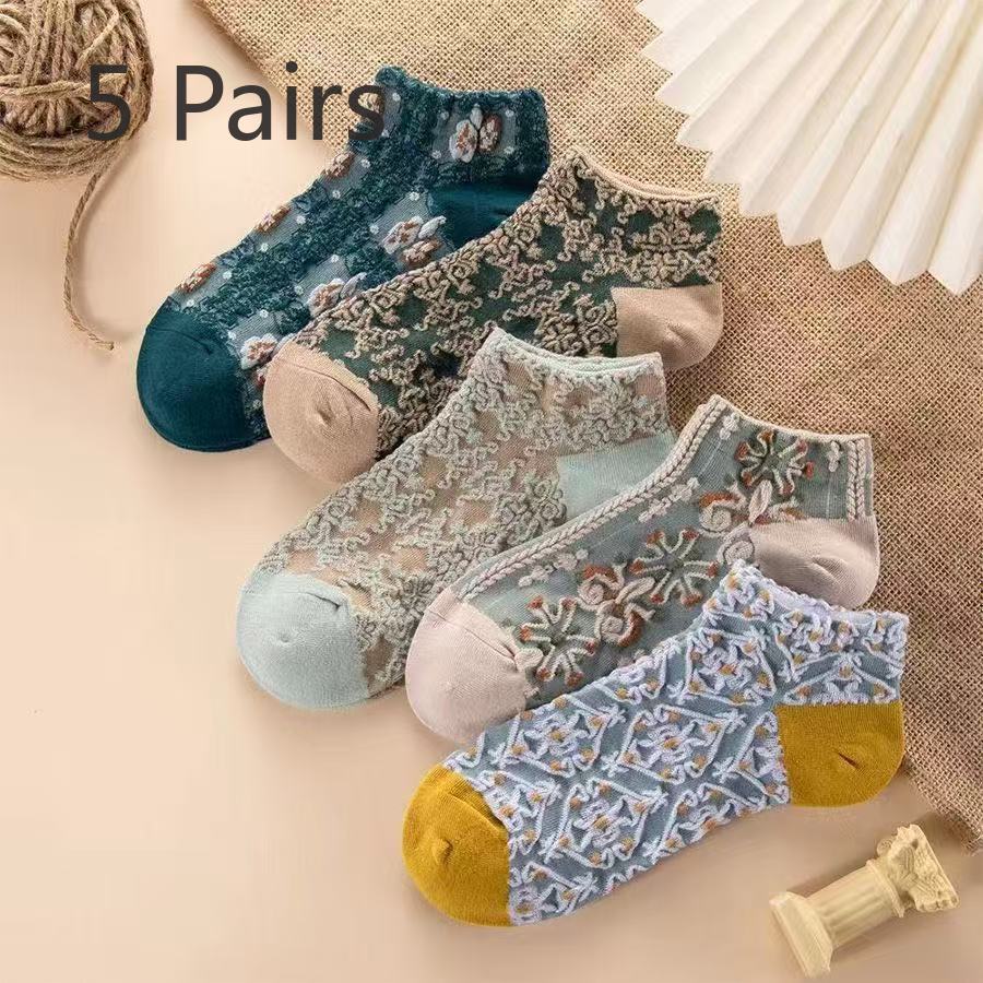 

5 пар ретро гочхао коротких носков женские низкие носки-лодочки вышитые литературные придворные носки этнические носки от ветра женские носки 5 pairs