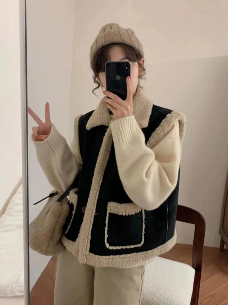 MODE 2024 Premium Wildleder Lamm Pelz Weste frauen Pelz Integrierte Kurze Neue Tragen Herbst Kleidung