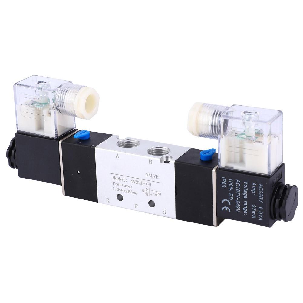 4V220 08 1 4  Inlet Outlet 1 8  Exhaust Pneumatic Solenoid Air Valve 2 Position 5 Way(AC220V)