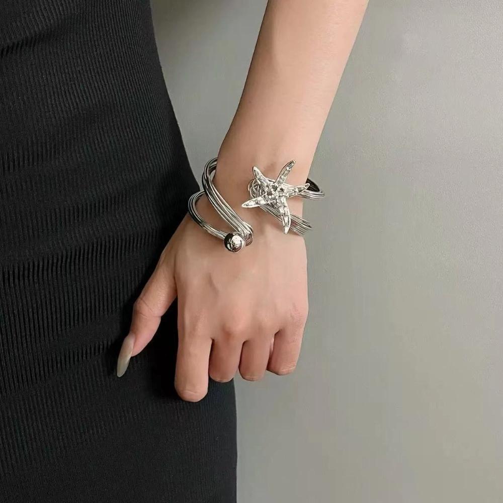 Rhinestone Starfish Cuff Bracelets Jewelry Crystal Starfish Bangles Star Armband Arm Chain  Beach