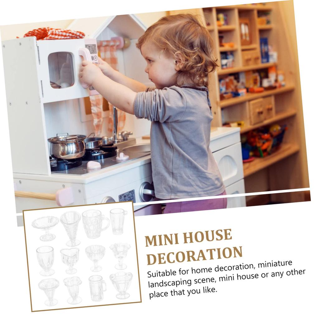 ibasenice 12-Piece Mini Kitchen Utensils, Mini Cups, Dollhouse Cups, Pretend Play