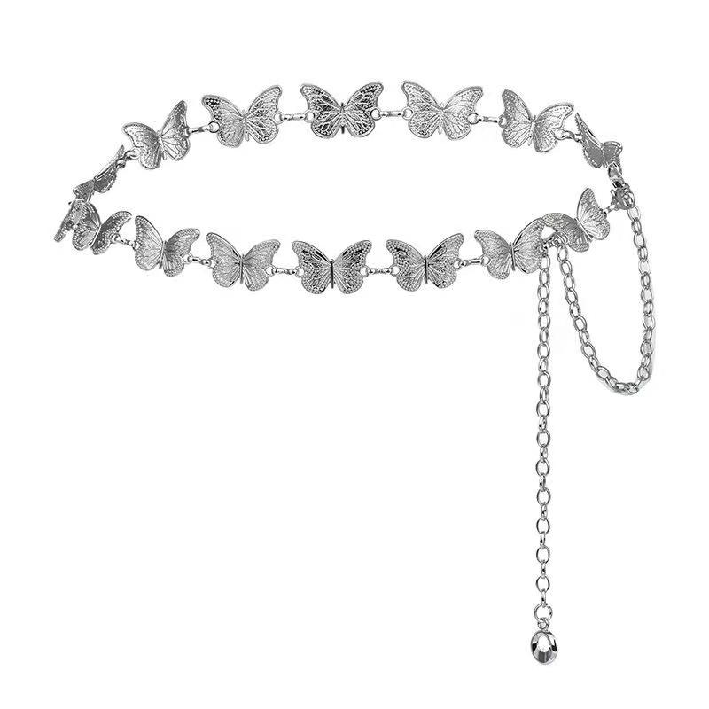 Fashion Butterfly Belt Waist Chain For Women Girl Silver Color Punk Metal Belly Belts Chain Body Chain Waistband Charm Jewelry