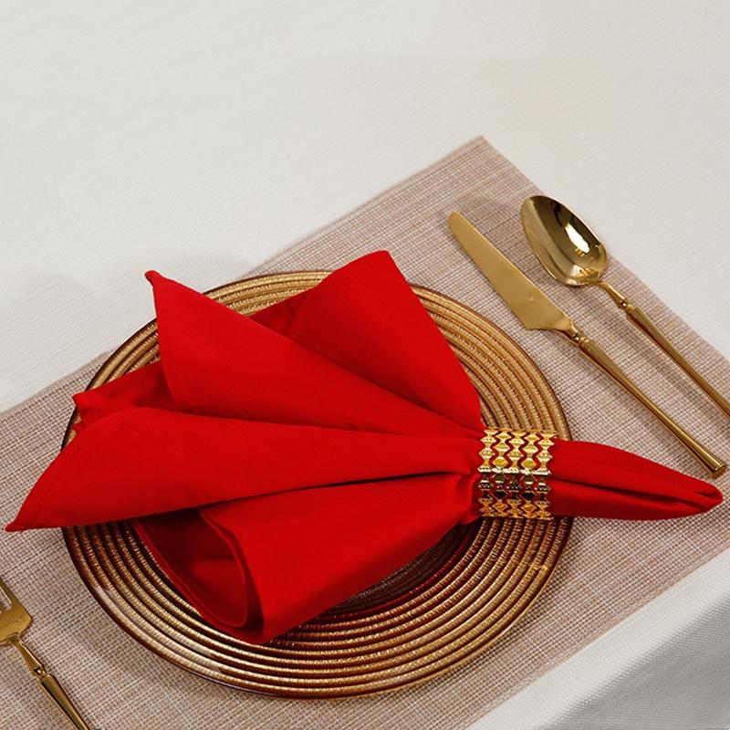 Square Red Wedding Napkin With Border Handmade Washable Table Cloth 100% Polyester Fabric Dinner Napkins for Party