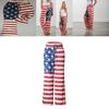 Womens High Waist Casual American Flag Print Drawstring Loose Wide Leg Pants For Summer