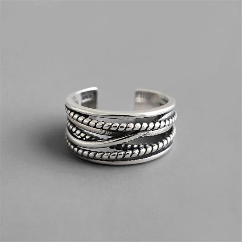New Retro Jewelry Winding Twisted Thai Silver Multi-layer 925 Sterling Silver  Irregular Geometric Opening Rings серебряный