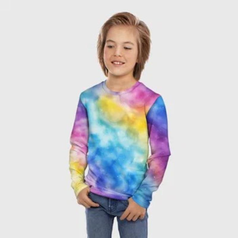 Dětská trička s duhovým graffiti potiskem pro chlapce, roztomilý top s dlouhým rukávem, měkký a pohodlný