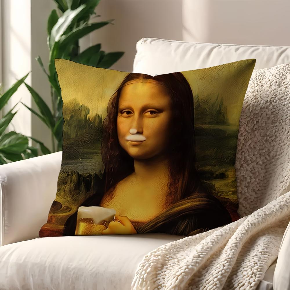 Art Aesthetic Mona Lisa Funny Cushion Cover Pillow Cover Home Sofa Living Decoration Room  Office Car Nordic Simplicity