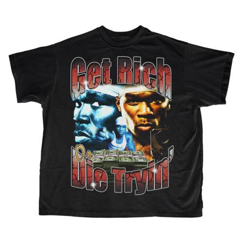 Vintage 50 Cent Rapper T-shirt Black Hip Hop RAP Get Rich Tee XXXXL