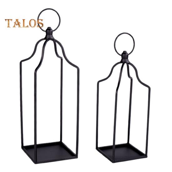 Farmhouse Candle Lantern Black Coated Metal Lantern Candle Holder Desktop Open Candle Lantern for Living Room Coffee Table Front Porch