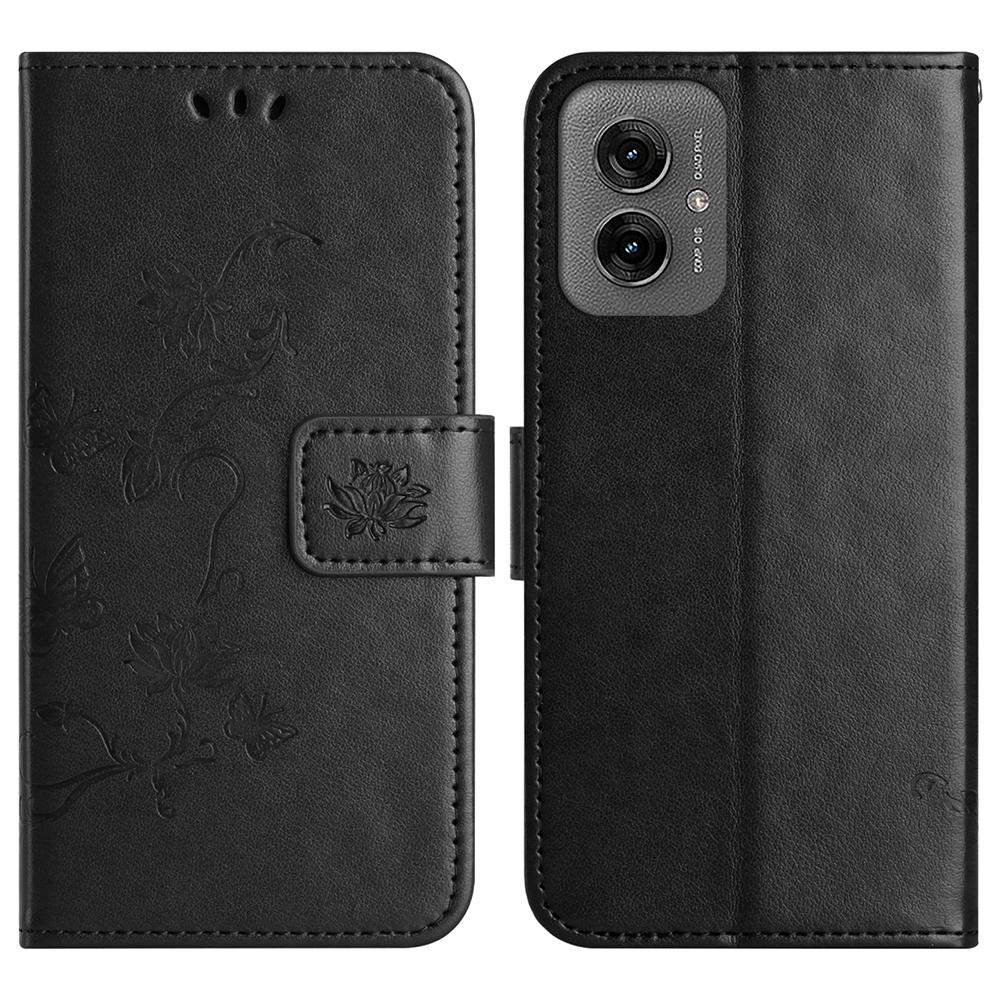 For Motorola Moto G55 5G Case Wallet Stand Imprinted Butterfly Flower PU Leather Phone Cover