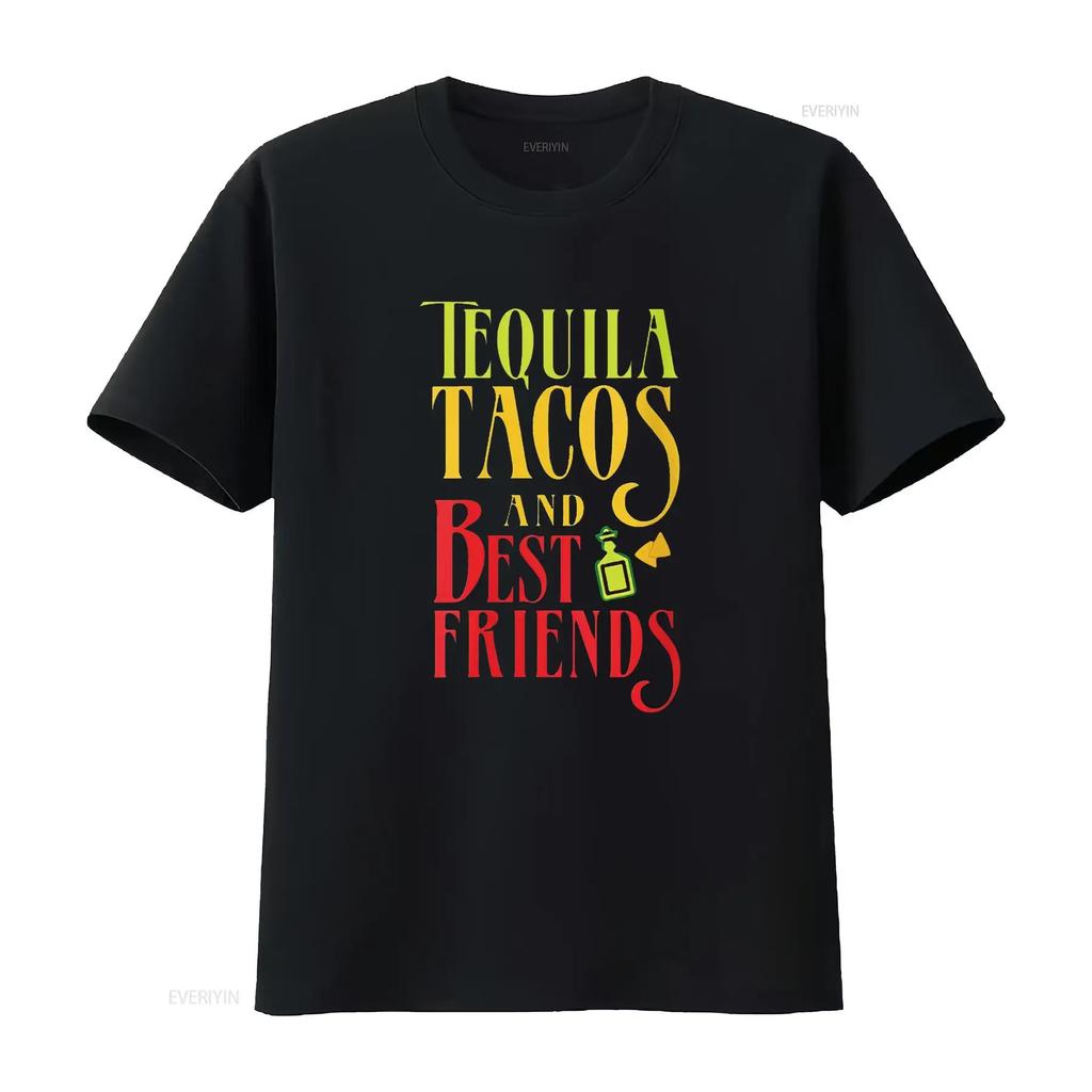 Womens TEQUILA TACOS AND BEST FRIENDS T Shirt Taco Tuesday Round Neck Black Vintage Washed Unisex Stylish Designer Clothes