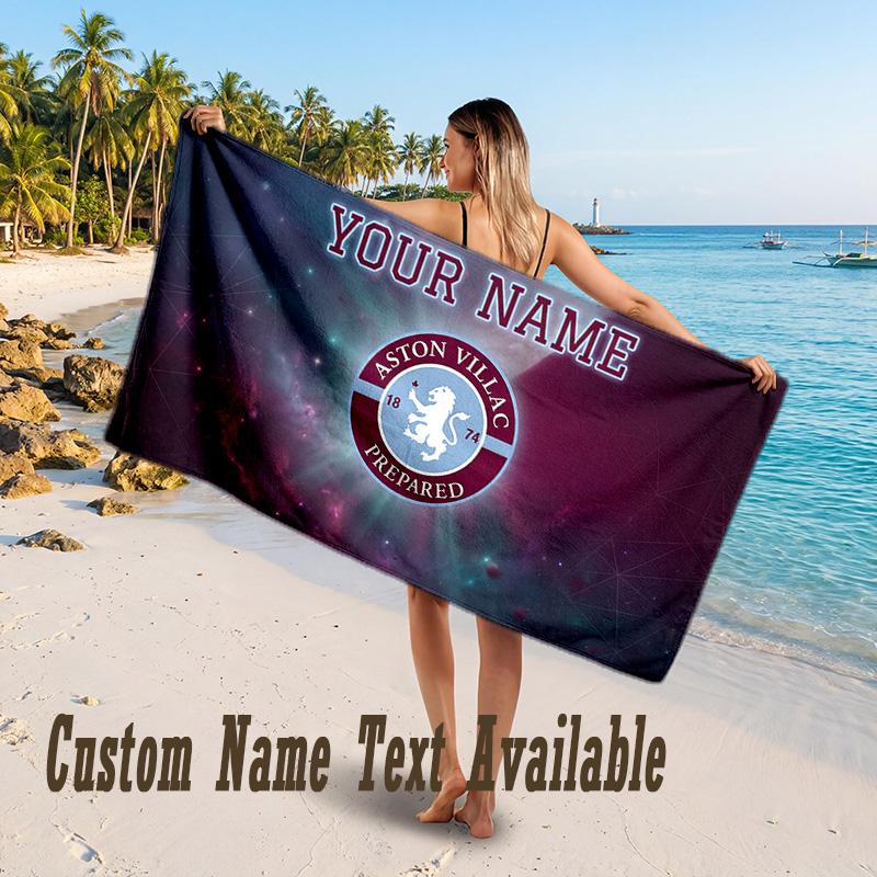 Aston Villa Design Beach Towel Custom Text Large Towel for Beach Vacation