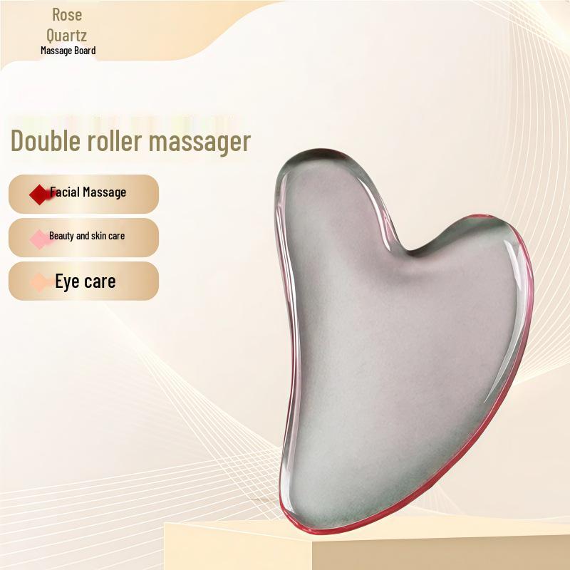 Rose Quartz Heart-Shaped Double-Headed Facial & Body Roller and Gua Sha Massage Set