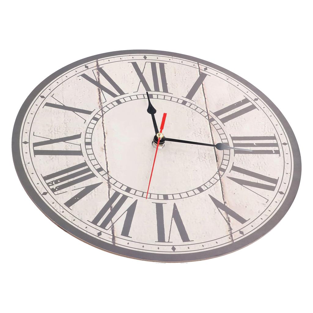 Wall Clock Silent Retro Vintage Style Wooden Round Clock with Roman Numerals Scale for Home Kitchen Office School