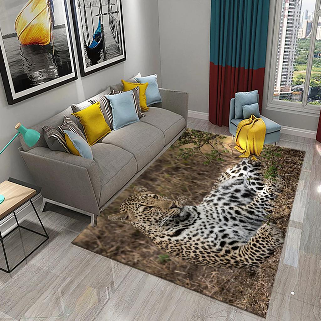 3D Leopardenteppich für Schlafzimmerteppich Rutschfester Teppich Bodenmatte Wohnzimmer Bodenbereichsmatten Küchenteppich Bettvorleger Heimdekoration