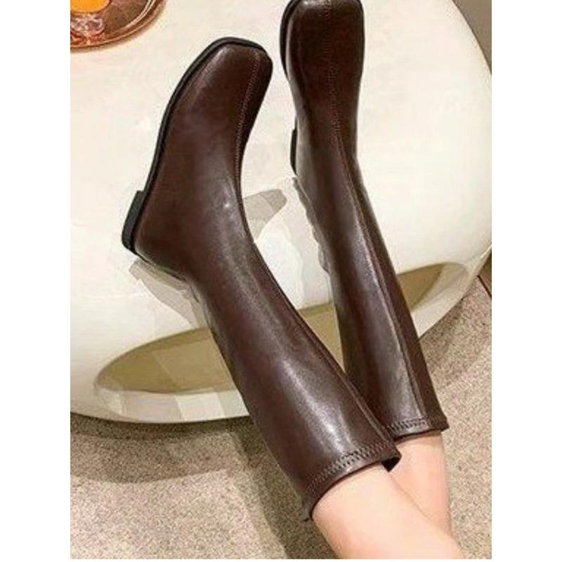 Fashion Street Style Stretch Women Knee High Boots Fashion Elegant Square Toe Shoes Women's Modern Flats Long Booties