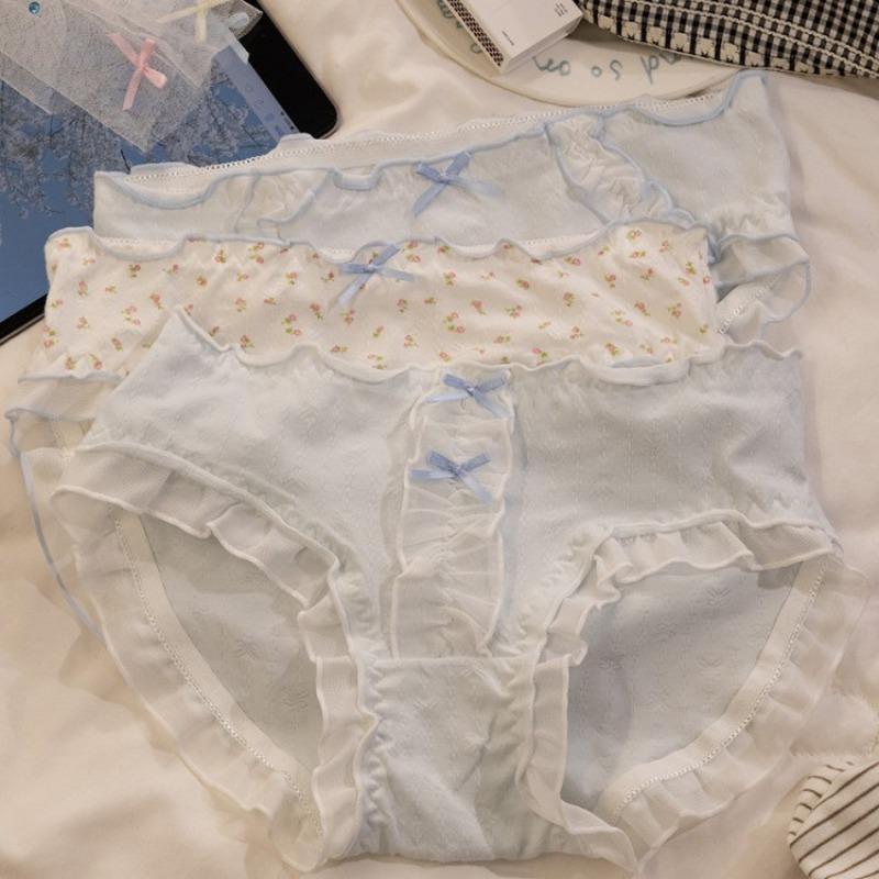 Sweet Floral Pure Erotic-style Panties Made of Pure Cotton with A Mid-rise Design, Size 7A, Antibacterial Triangle Pants