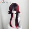 Ashely Jellyfish Head Black with Red Wigs with Bangs Subculture Y2K High Temperature Fibers Cosplay Synthetic Wigs for Daily Use