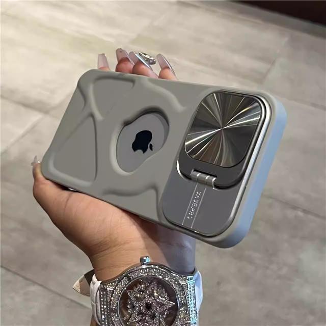 For iPhone 16 Pro Max Luxury Hollow Out Lens Dazzling Holder Stand Phone Case For iPhone 12 13 14 15 Plus Soft Protective Cover