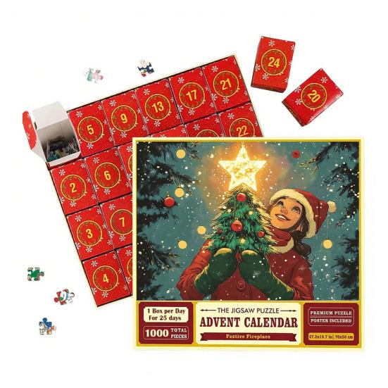 1000Pcs/Set Christmas Jigsaw Puzzle Advent Puzzle 2025 24 Days Educational Puzzle Xmas Countdown Calendar Decoration Holiday Party Gift