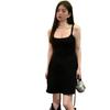 French Black Suspender Skirt Women's Summer Square Neck Lace-up Small Dress Temperament Waist and Thin A-word Short Skirt