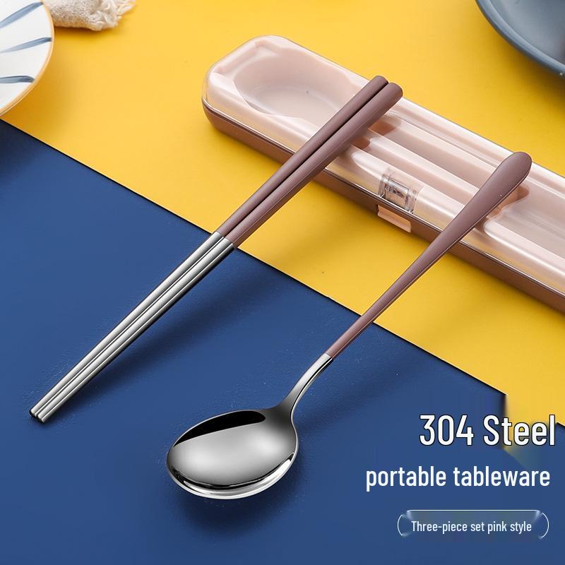 In-Stock Stainless Steel Portable Cutlery Set: Travel Flip-Top Case with Fork, Spoon, and Chopsticks