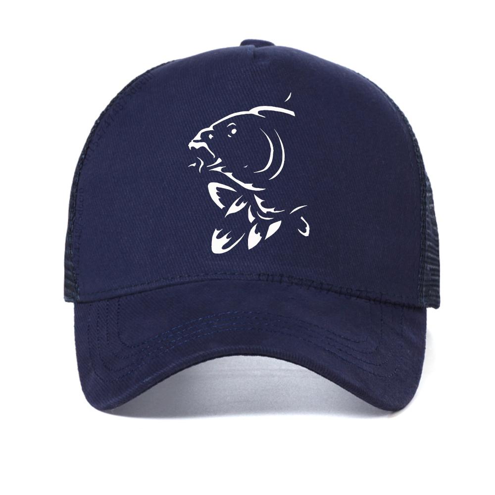

Funny Fishinger Carp Fish Fisherman Sporter baseball cap fashion Men Women Breathable mesh snapback hat adjustable trucker hats Adjustable темно-синього кольору