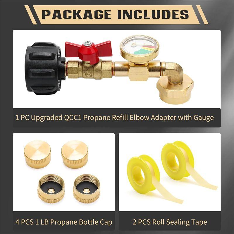 A84X-7PCS 90 Degree Propane Refill Pressure Adapter With Valve And Gauge Sets For QCC1 Propane Tank