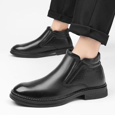 Men's High-Top Chelsea Ankle Boots - Slip-On, Leather, Casual Winter Workwear.
