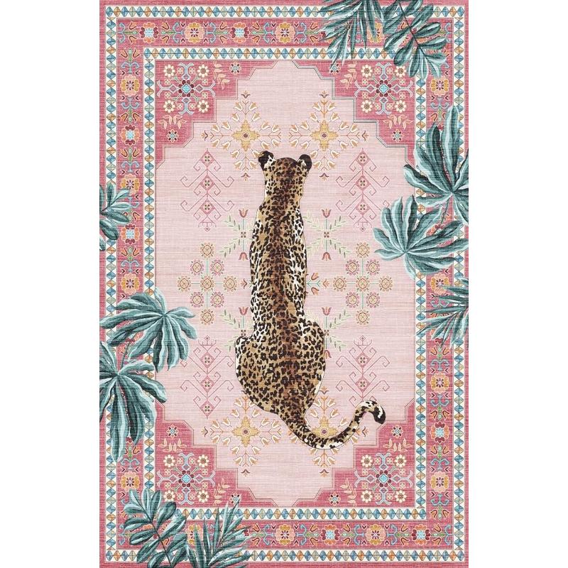 

Cheetah Pattern Carpet Personalized Animal Flower Rug Bedroom Living Room Warm Decoration Floor Mat Green Blue Pink Door Mat 40X60CM
