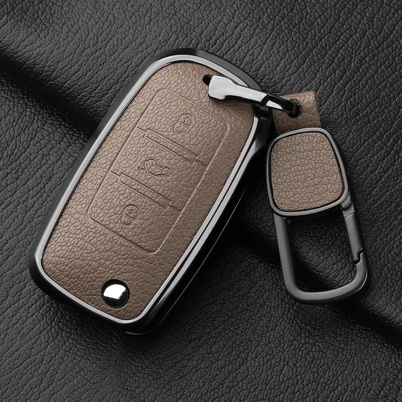 Metal And Leather 3 Button Car Key Case Cove For Vw Volkswagen Beetle Caddy Eos Golf Jetta Polo Scirocco Tiguan Touran Up
