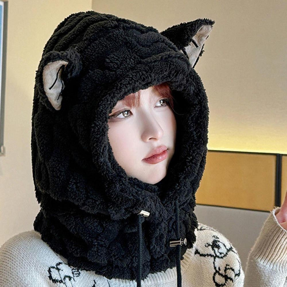 Windproof Winter Warm Hat Plush Mask Hat Scarf Set Casual Ear Protection Hat  Outdoor