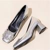 Fashion New Style Women's Summer Heels Women Sandals Luxury Crystal Mid Party Shoes Chunky Slingback Slippers Designer Sexy Pumps Fad