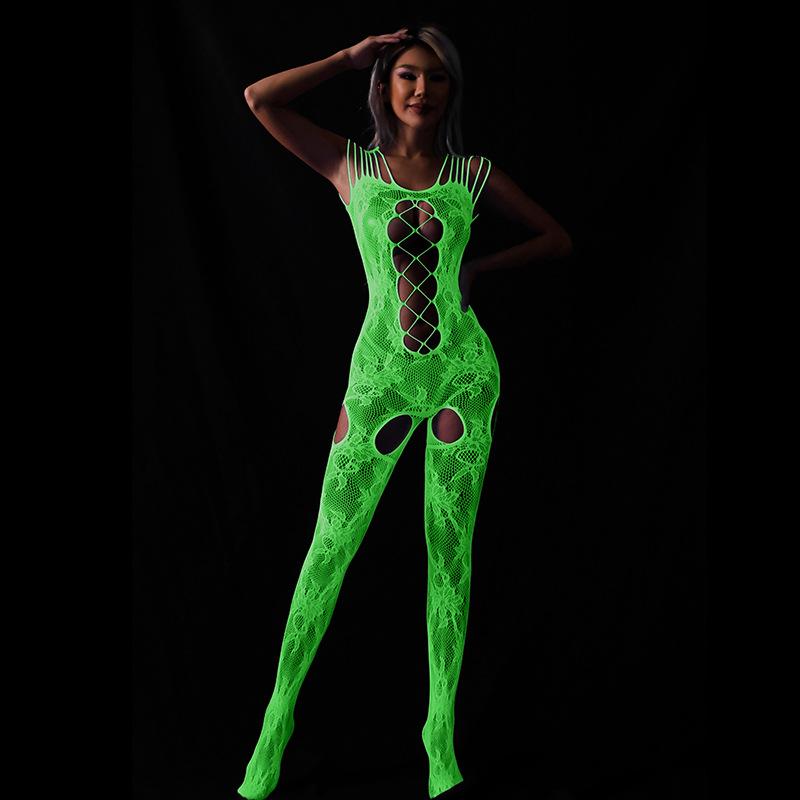 Sex underwear large size luminous flirting net clothes can be torn sexy hollow light one-piece socks open crotch fishing net socks