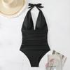 Tight Swimsuit Women One Piece Sexy Gradient Halter Neck Backless Swimwear Women Fashion Beach Vacation Elegant Swimwear
