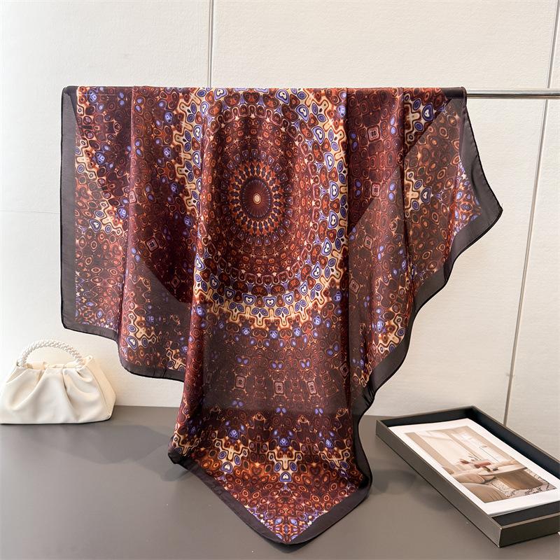 

Spring And Autumn Fashion Password Satin Simulation Silk Printing Large Square Scarf Silk Scarf Shawl Head Scarf Neck Protection Scarf 90*90cm