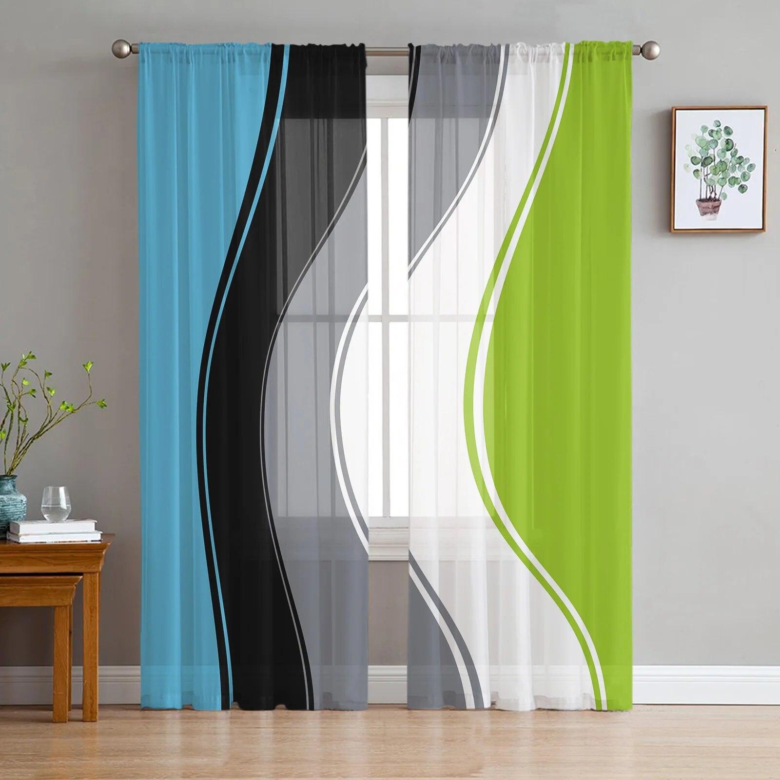 

Синие абстрактные цвета, оконные тюлевые шторы для гостиной, спальни, отеля, роскошное украшение, прозрачное 135W x 114H(cm)